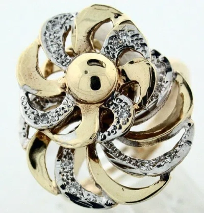 Pre-owned Gems4me Motion Ring Dual Fan Of 14k Gold And Diamonds - Fl867