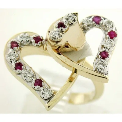 Pre-owned Gems4me Motion Ring Two Hearts Of Gold Rubies And Diamonds - Fl820a