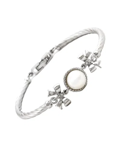GEMSTONES 0.02 CT. TW. DIAMOND & 6.5-7.5MM PEARL SILVER BRACELET
