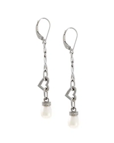 Gemstones 0.02 Ct. Tw. Diamond & 6.5-7.5mm Pearl Silver Earrings In Metallic