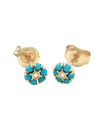 Gemstones 0.02 Ct. Tw. Diamond Turquoise 14k Earrings In Gold