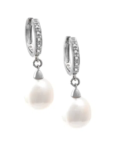 Gemstones 0.03 Ct. Tw. Diamond & 6.5-7.5mm Pearl 14k Earrings In Metallic