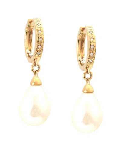 Gemstones 0.03 Ct. Tw. Diamond & 6.5-7.5mm Pearl 14k Earrings In Gold