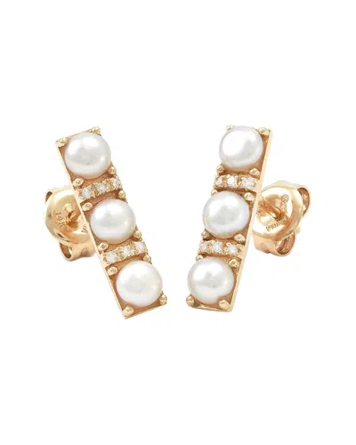 GEMSTONES 0.04 CT. TW. DIAMOND & 3-4MM PEARL 14K EARRINGS