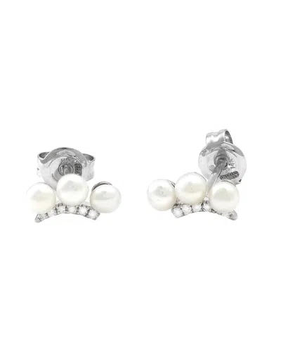 Gemstones 0.04 Ct. Tw. Diamond & 4mm Pearl 14k Earrings In Brown