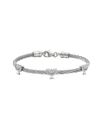 Gemstones 0.05 Ct. Tw. Diamond Silver Bangle In Metallic