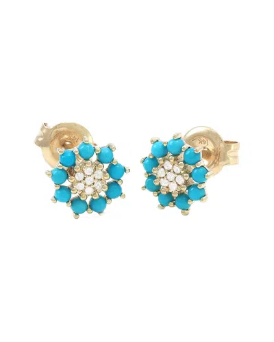 GEMSTONES 0.05 CT. TW. DIAMOND TURQUOISE 14K EARRINGS