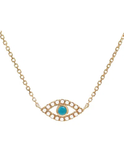 Gemstones 0.05 Ct. Tw. Diamond Turquoise 14k Necklace In Gold