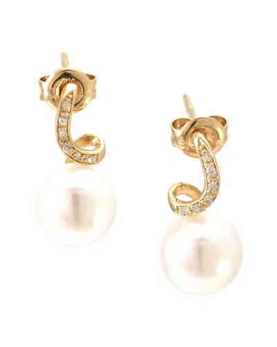 Gemstones 0.06 Ct. Tw. Diamond & 7-8mm Pearl 14k Earrings In Gold