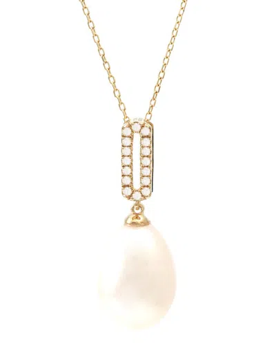 Gemstones 0.06 Ct. Tw. Diamond & 7-8mm Pearl 14k Necklace In Gold