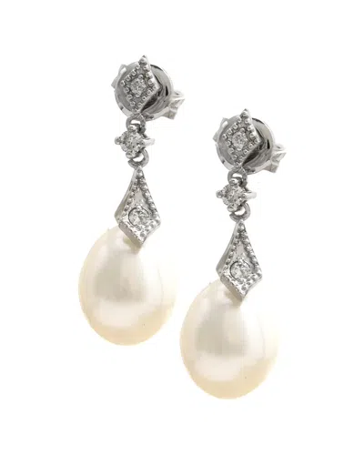 Gemstones 0.10 Ct. Tw. Diamond & 7-8mm Pearl 14k Earrings In Metallic