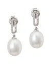 Gemstones 0.10 Ct. Tw. Diamond & 7-8mm Pearl 14k Earrings In Metallic