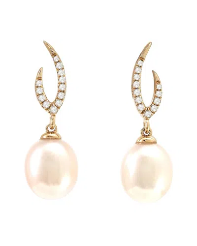 Gemstones 0.10 Ct. Tw. Diamond & 7-8mm Pearl 14k Earrings In Gold