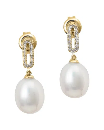 Gemstones 0.10 Ct. Tw. Diamond & 7-8mm Pearl 14k Earrings In Gold
