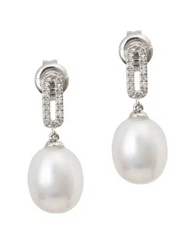 GEMSTONES 0.10 CT. TW. DIAMOND & 7-8MM PEARL 14K EARRINGS