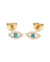 Gemstones 0.10 Ct. Tw. Diamond Turquoise 14k Earrings In Gold