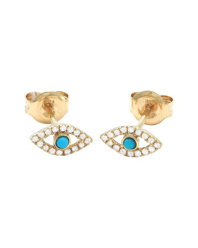 Gemstones 0.10 Ct. Tw. Diamond Turquoise 14k Earrings In Gold