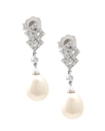 Gemstones 0.12 Ct. Tw. Diamond & 7-8mm Pearl Silver Earrings In Metallic