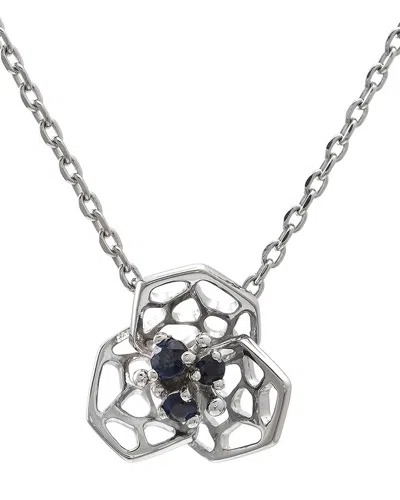 Gemstones 0.12 Ct. Tw. Sapphire Silver Necklace In Metallic