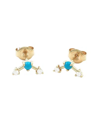 Gemstones 0.25 Ct. Tw. Diamond & Turquoise 14k Earrings In Gold