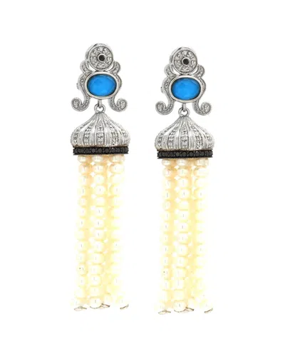 Gemstones 0.35 Ct. Tw. Diamond & Turquoise Silver Earrings