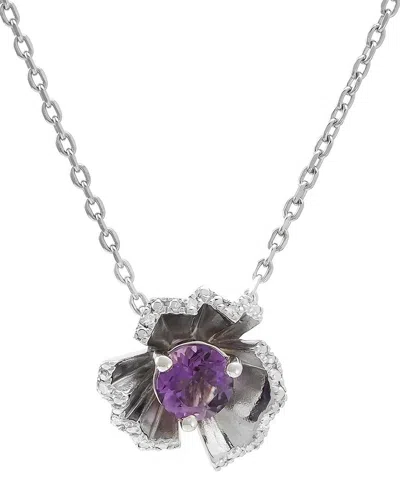 Gemstones 0.49 Ct. Tw. Diamond & Amethyst Silver Necklace In Metallic