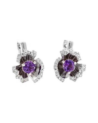 Gemstones 0.54 Ct. Tw. Diamond & Amethyst Silver Earrings In Metallic