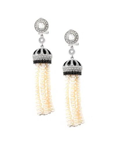 Gemstones 0.58 Ct. Tw. Diamond & 2mm Pearl Silver Earrings