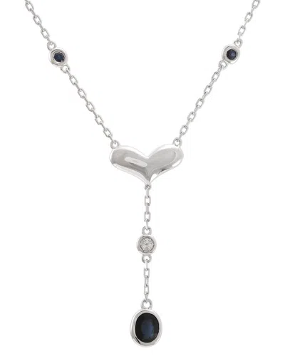 Gemstones 0.58 Ct. Tw. Diamond & Sapphire Silver Necklace In Metallic