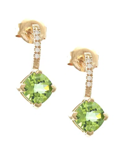 Gemstones 1.15 Ct. Tw. Diamond & Peridot 14k Earrings In Gold
