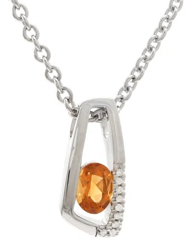 Gemstones 1.26 Ct. Tw. Diamond & Citrine Silver Necklace In Metallic
