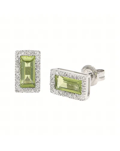 Gemstones 1.29 Ct. Tw. Diamond & Peridot 14k Earrings In Green