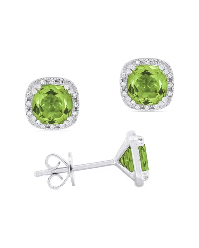 Gemstones 14k 0.06 Ct. Tw. Diamond & Peridot Earrings In Green