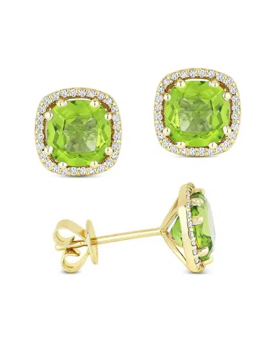 Gemstones 14k 0.13 Ct. Tw. Diamond & Peridot Earrings In Gold