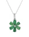 Gemstones 14k 0.01 Ct. Tw. Diamond & Emerald Flower Necklace