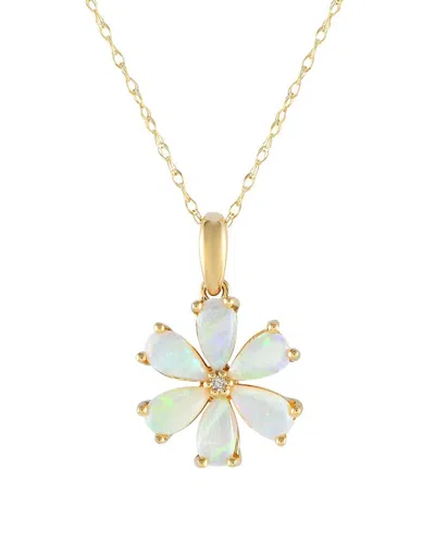 Gemstones 14k 0.01 Ct. Tw. Diamond & Opal Flower Necklace In Gold
