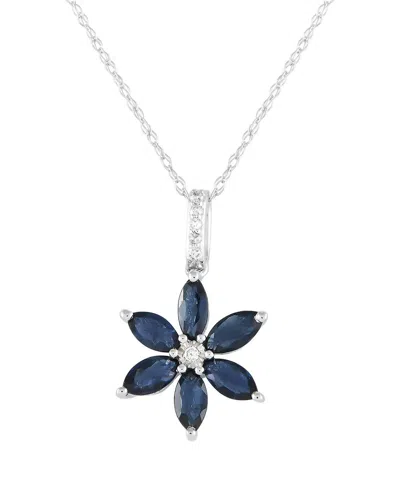 Gemstones 14k 0.01 Ct. Tw. Diamond & Sapphire Flower Necklace In Metallic