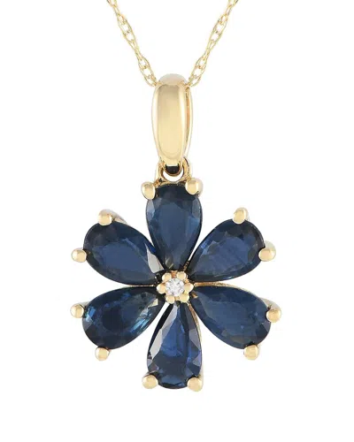 Gemstones 14k 0.01 Ct. Tw. Diamond & Sapphire Flower Necklace In Metallic