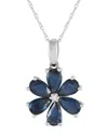 Gemstones 14k 0.01 Ct. Tw. Diamond & Sapphire Flower Pendant Necklace