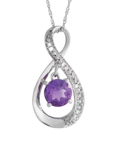 Gemstones 14k 0.03 Ct. Tw. Diamond & Amethyst Pendant Necklace In Metallic