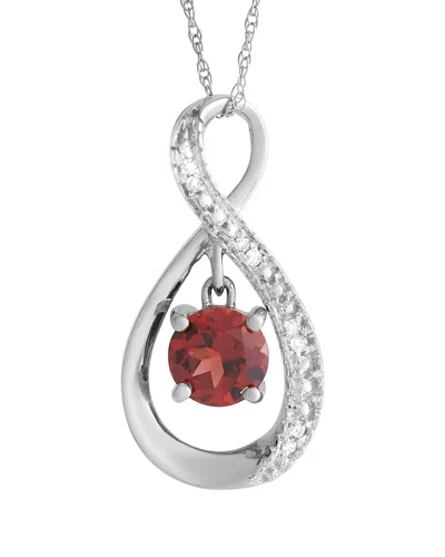 Gemstones 14k 0.03 Ct. Tw. Diamond & Garnet Pendant Necklace In Metallic