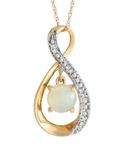 Gemstones 14k 0.03 Ct. Tw. Diamond & Opal Pendant Necklace In Gold