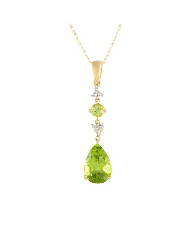 Gemstones 14k 0.05 Ct. Tw. Diamond & Peridot Pendant Necklace In Green