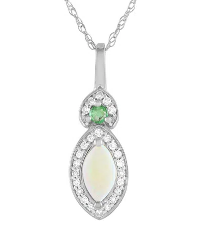 Gemstones 14k 0.07 Ct. Tw. Diamond & Gemstone Pendant Necklace In Metallic