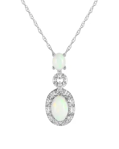 Gemstones 14k 0.08 Ct. Tw. Diamond & Opal Pendant Necklace In Metallic