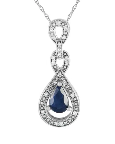 Gemstones 14k 0.08 Ct. Tw. Diamond & Sapphire Pendant Necklace In Metallic