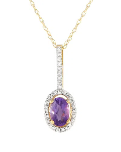 Gemstones 14k 0.09 Ct. Tw. Diamond & Amethyst Pendant Necklace In Gold