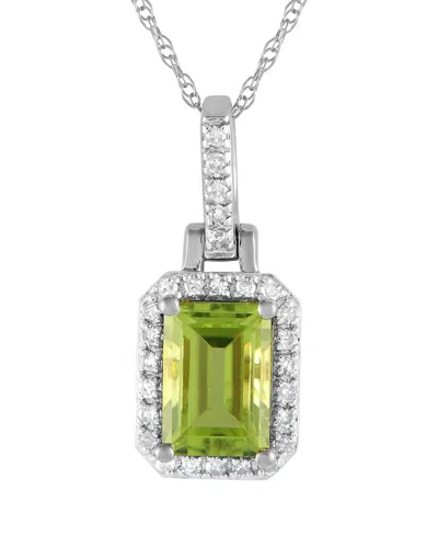 Gemstones 14k 0.12 Ct. Tw. Diamond & Peridot Necklace In Green
