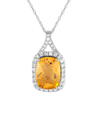 Gemstones 14k 0.13 Ct. Tw. Diamond & Citrine Pendant Necklace In Metallic