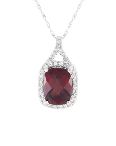 Gemstones 14k 0.13 Ct. Tw. Diamond & Garnet Pendant Necklace In Metallic